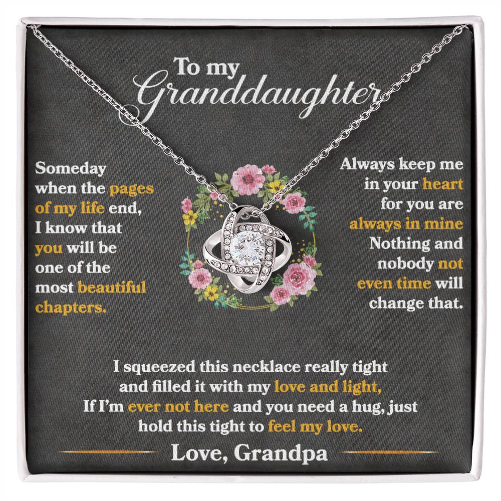 To My Granddaughter — Love Knot Necklace, Hold This Tight to Feel My Love