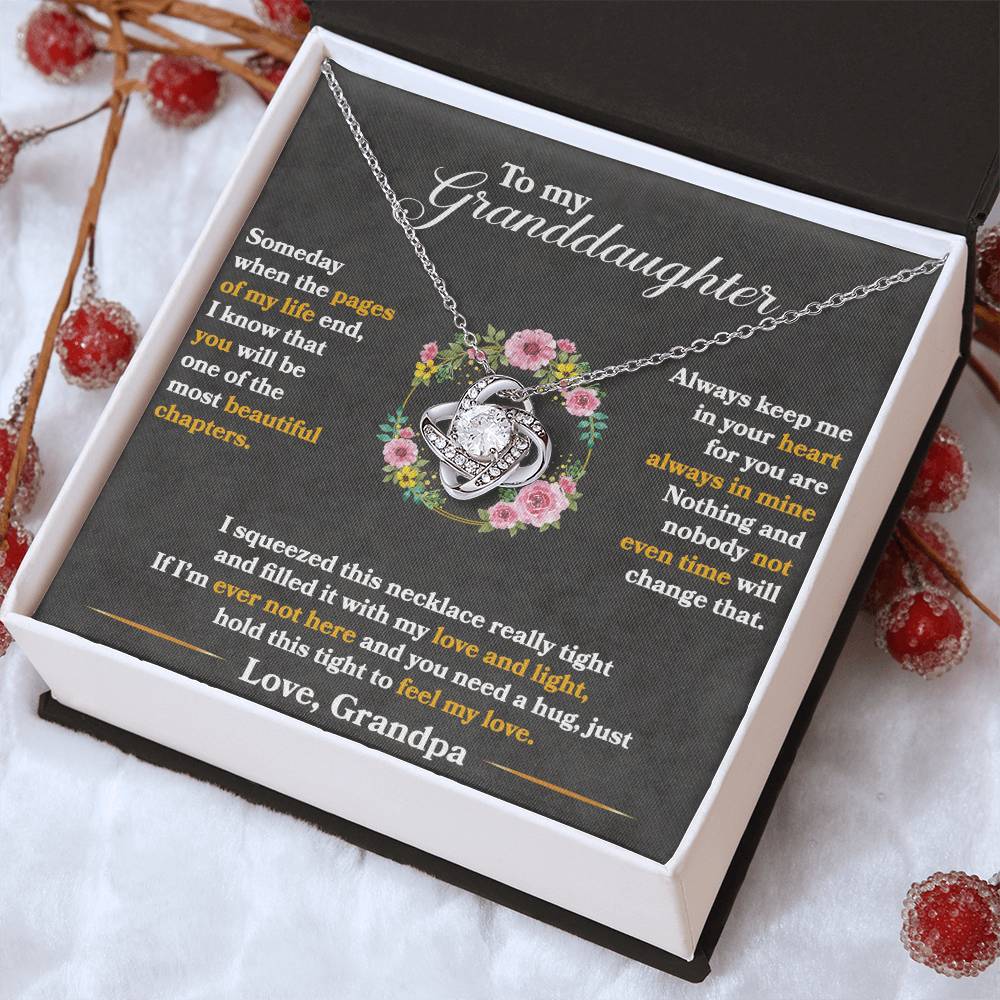 To My Granddaughter — Love Knot Necklace, Hold This Tight to Feel My Love