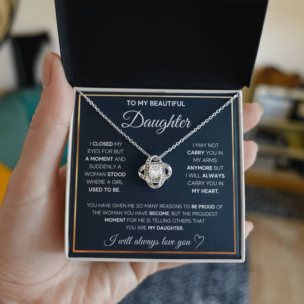 To My Daughter — Love Knot Necklace, I Will Always Carry You in My Heart