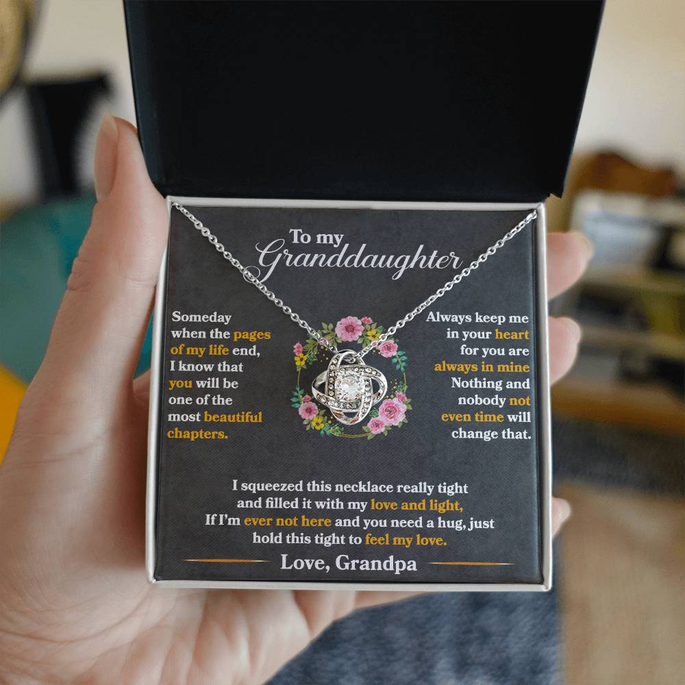 To My Granddaughter — Love Knot Necklace, Hold This Tight to Feel My Love