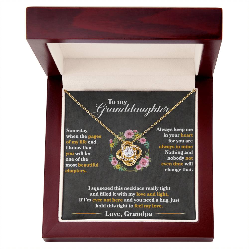 To My Granddaughter — Love Knot Necklace, Hold This Tight to Feel My Love