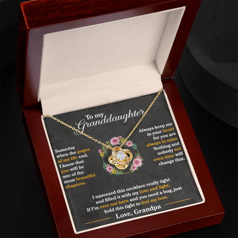 To My Granddaughter — Love Knot Necklace, Hold This Tight to Feel My Love