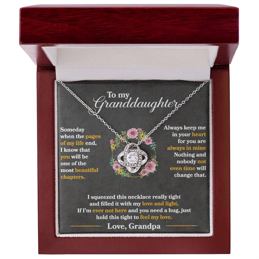 To My Granddaughter — Love Knot Necklace, Hold This Tight to Feel My Love