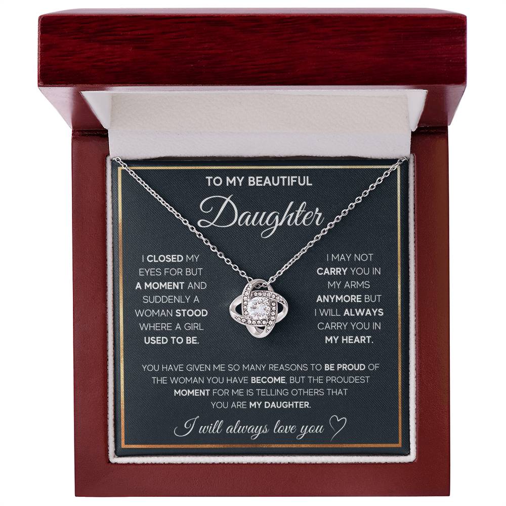 To My Daughter — Love Knot Necklace, I Will Always Carry You in My Heart