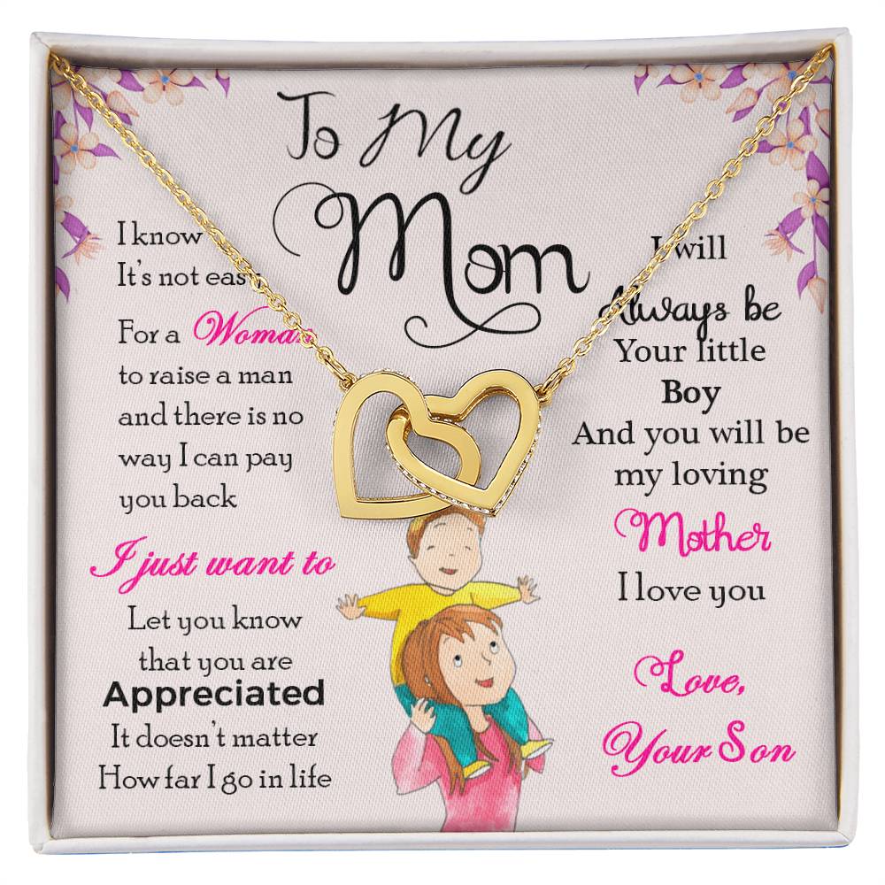 To My Mom — Interlocking Hearts Necklace, I Will Always Be Your Little Boy