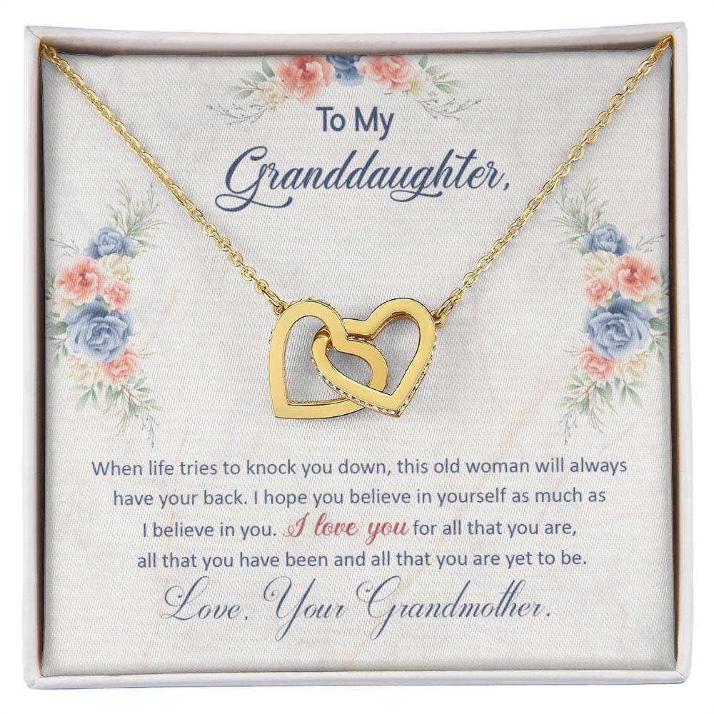 To My Granddaughter — Interlocking Hearts Necklace, This Old Woman Will Always Have Your Back