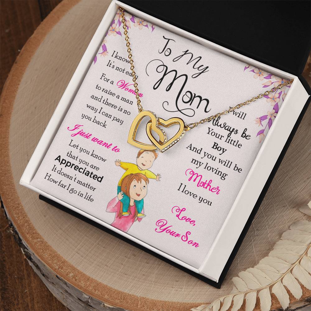 To My Mom — Interlocking Hearts Necklace, I Will Always Be Your Little Boy