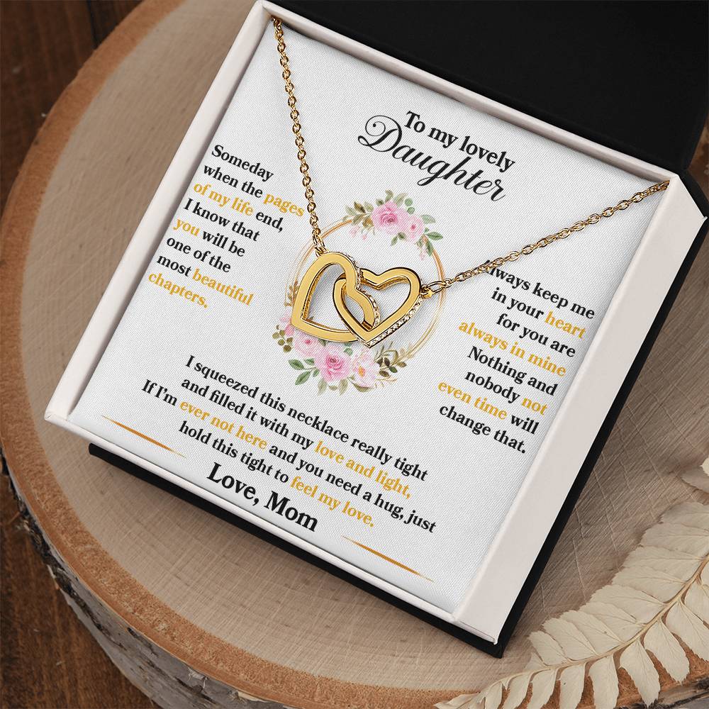 To My Daughter — Interlocking Hearts Necklace, Hold This Tight to Feel My Love