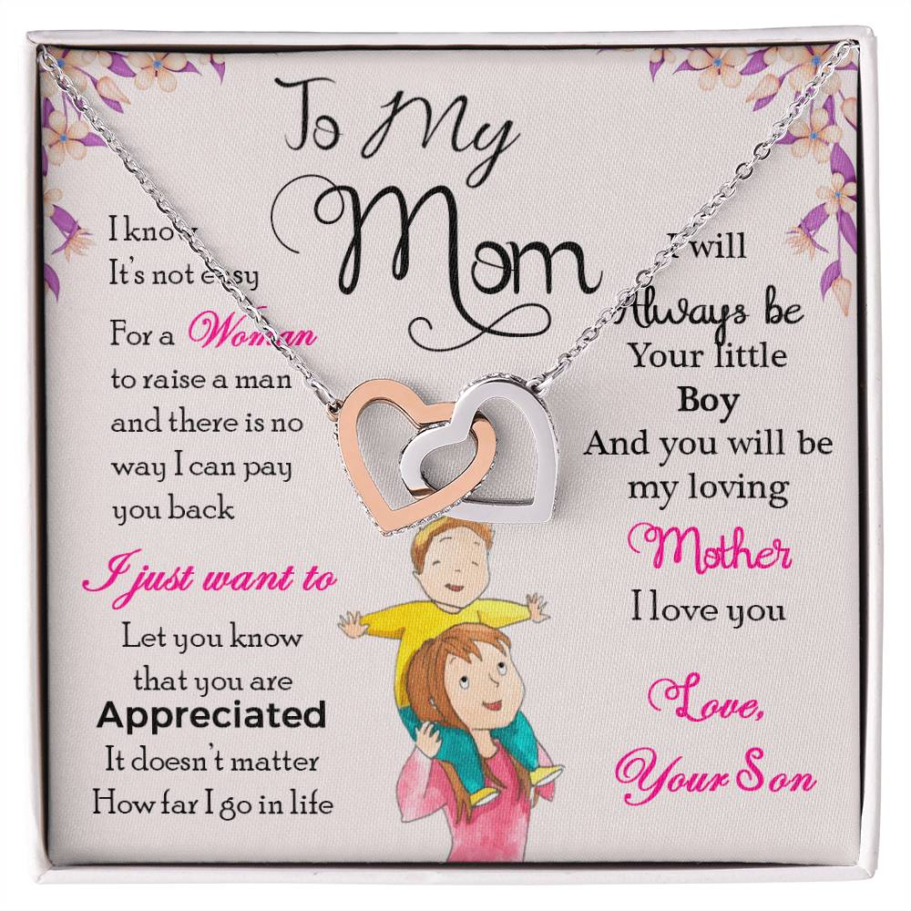 To My Mom — Interlocking Hearts Necklace, I Will Always Be Your Little Boy