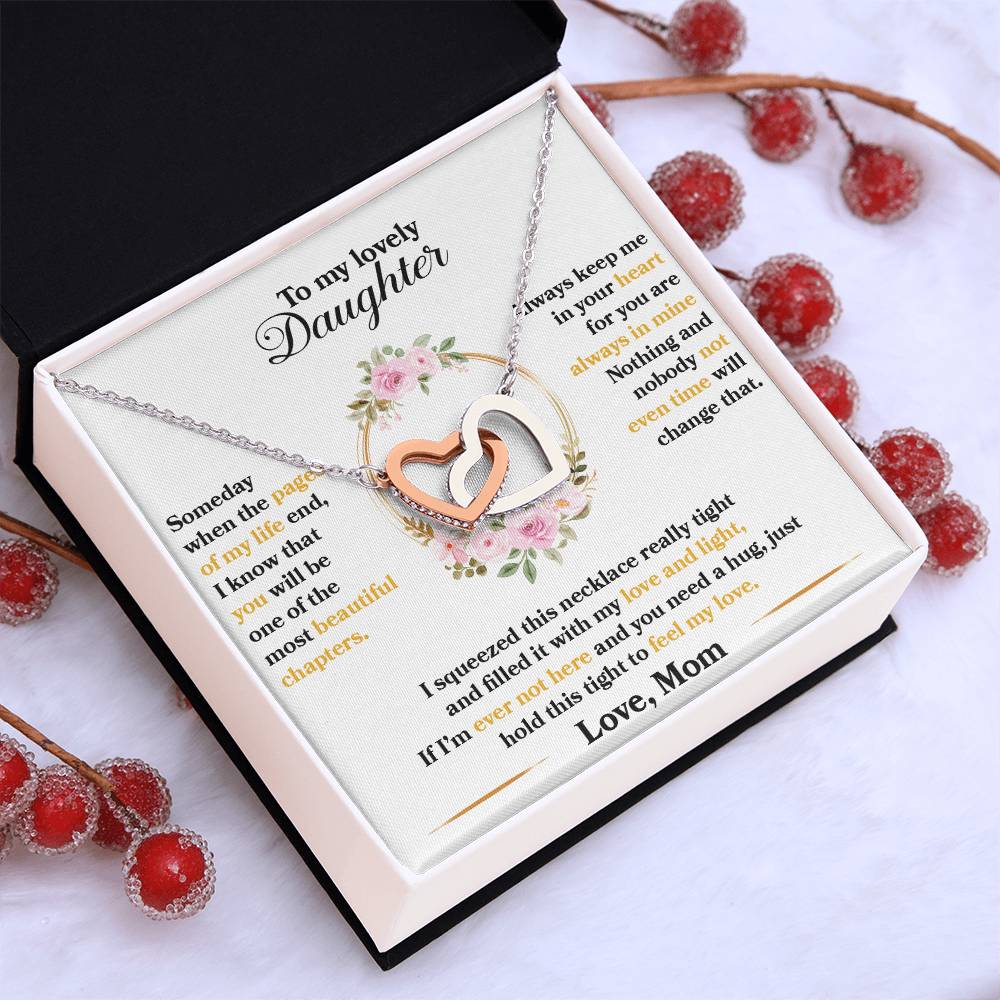 To My Daughter — Interlocking Hearts Necklace, Hold This Tight to Feel My Love