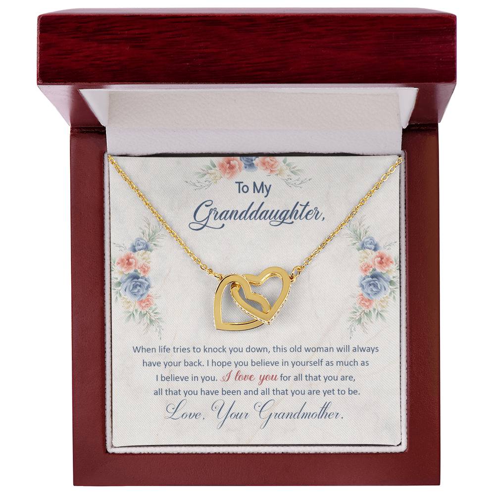 To My Granddaughter — Interlocking Hearts Necklace, This Old Woman Will Always Have Your Back