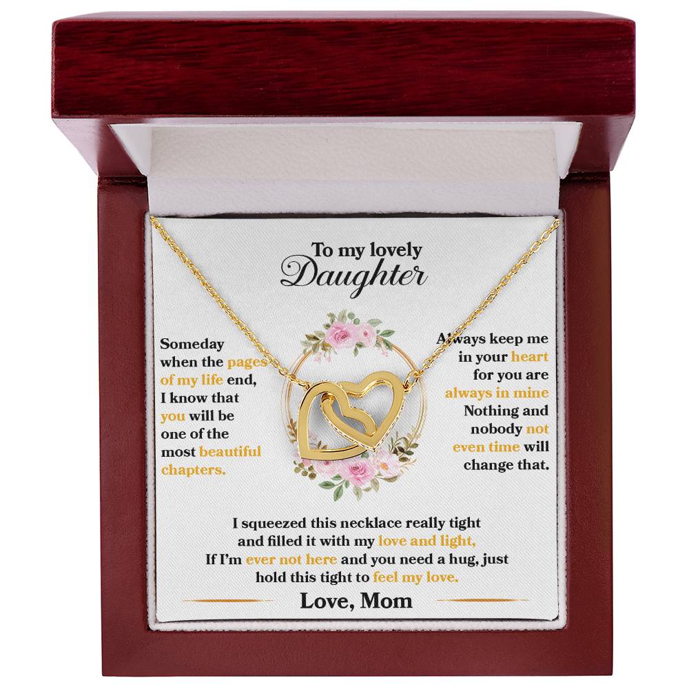 To My Daughter — Interlocking Hearts Necklace, Hold This Tight to Feel My Love