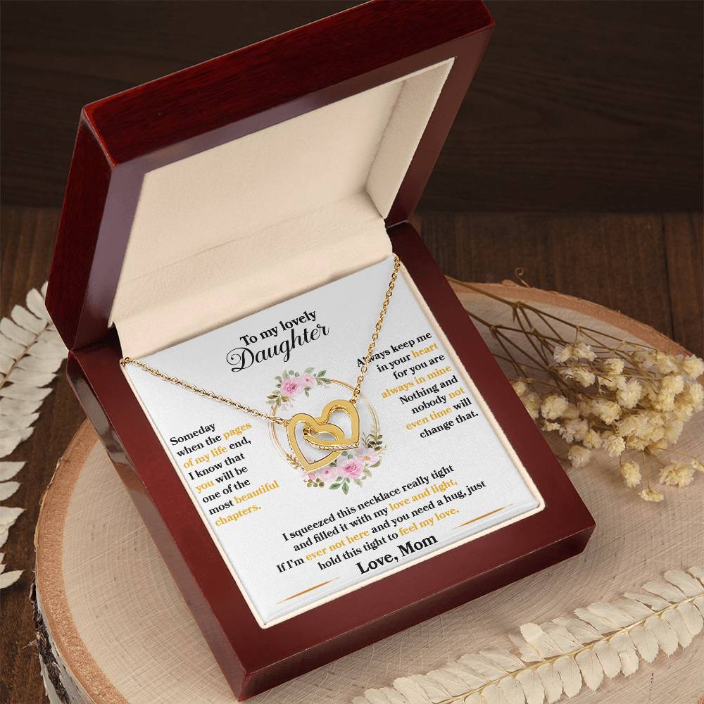 To My Daughter — Interlocking Hearts Necklace, Hold This Tight to Feel My Love