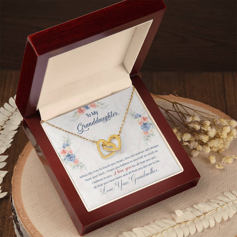To My Granddaughter — Interlocking Hearts Necklace, This Old Woman Will Always Have Your Back