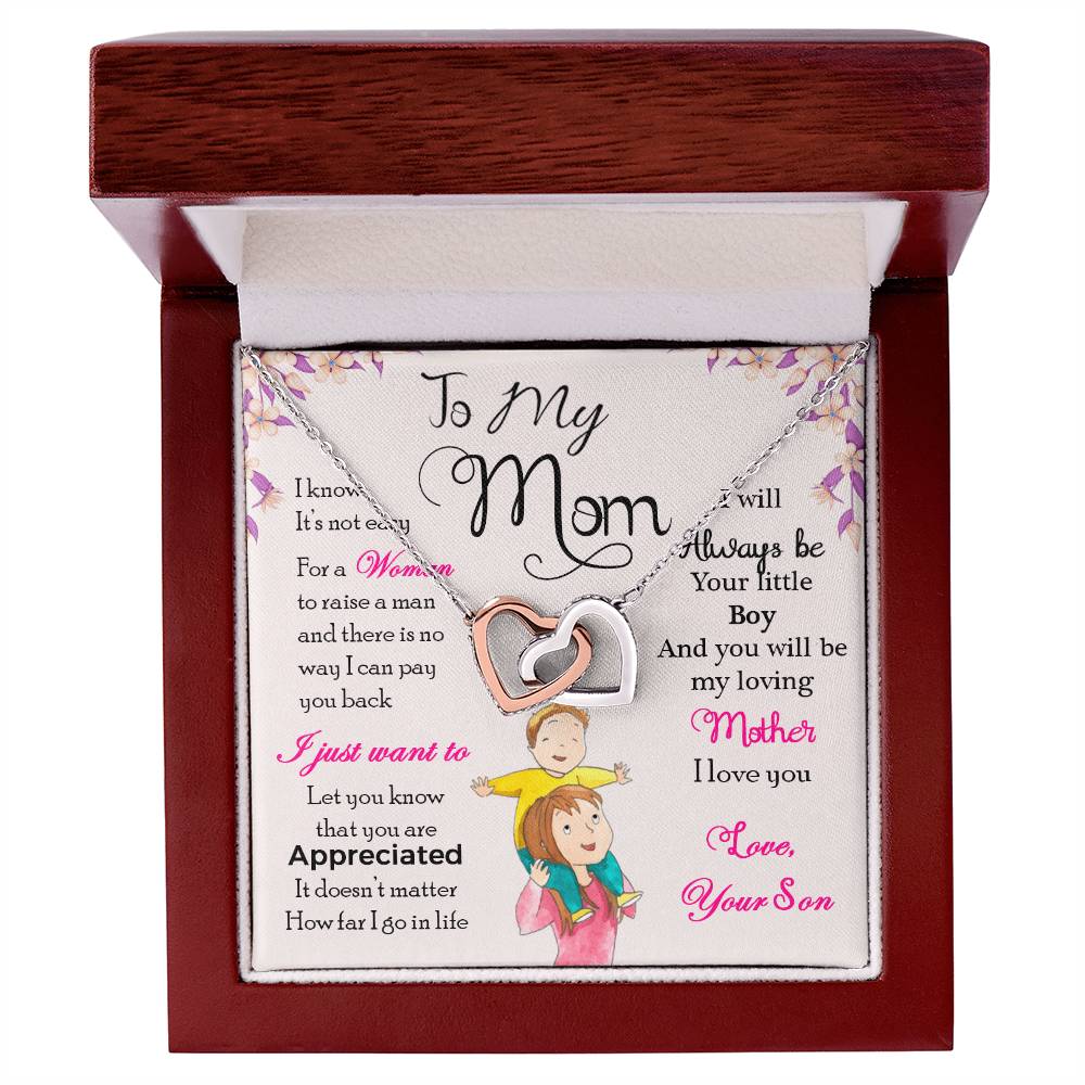To My Mom — Interlocking Hearts Necklace, I Will Always Be Your Little Boy