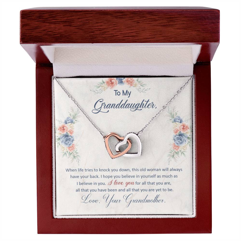 To My Granddaughter — Interlocking Hearts Necklace, This Old Woman Will Always Have Your Back