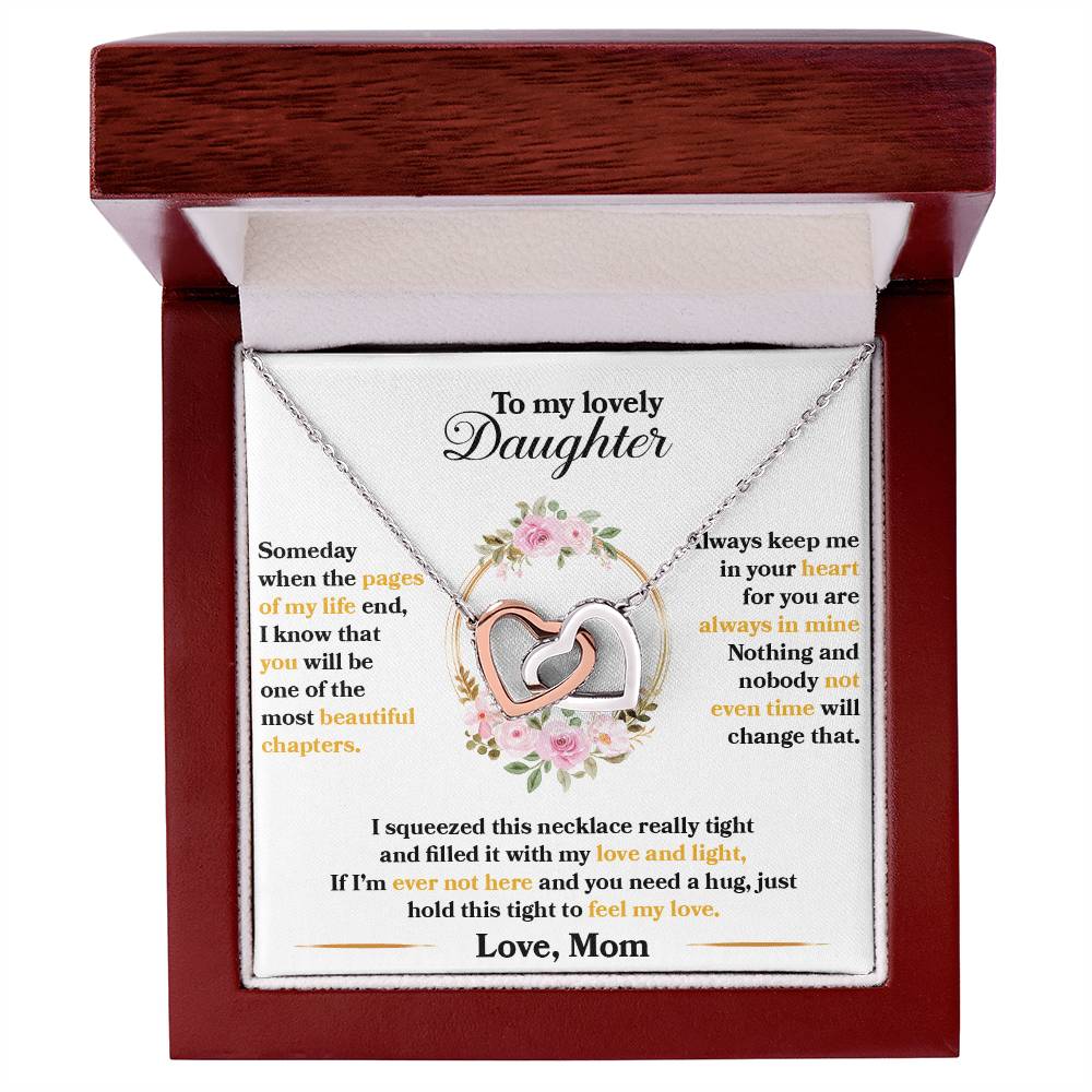 To My Daughter — Interlocking Hearts Necklace, Hold This Tight to Feel My Love
