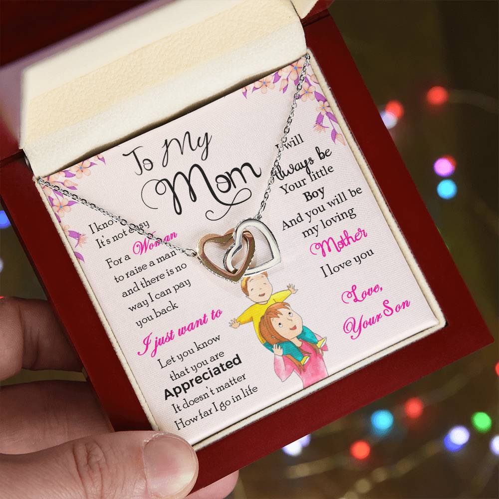 To My Mom — Interlocking Hearts Necklace, I Will Always Be Your Little Boy