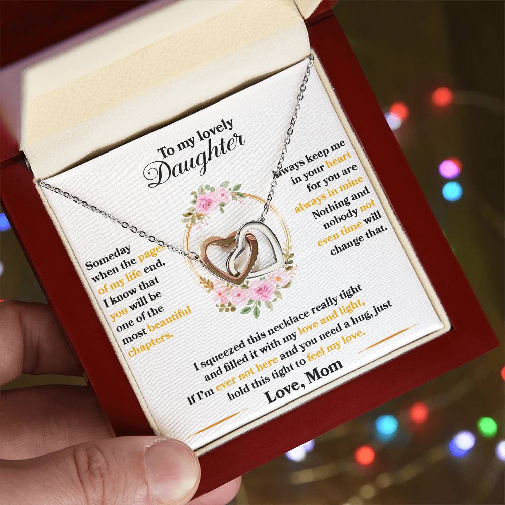 To My Daughter — Interlocking Hearts Necklace, Hold This Tight to Feel My Love