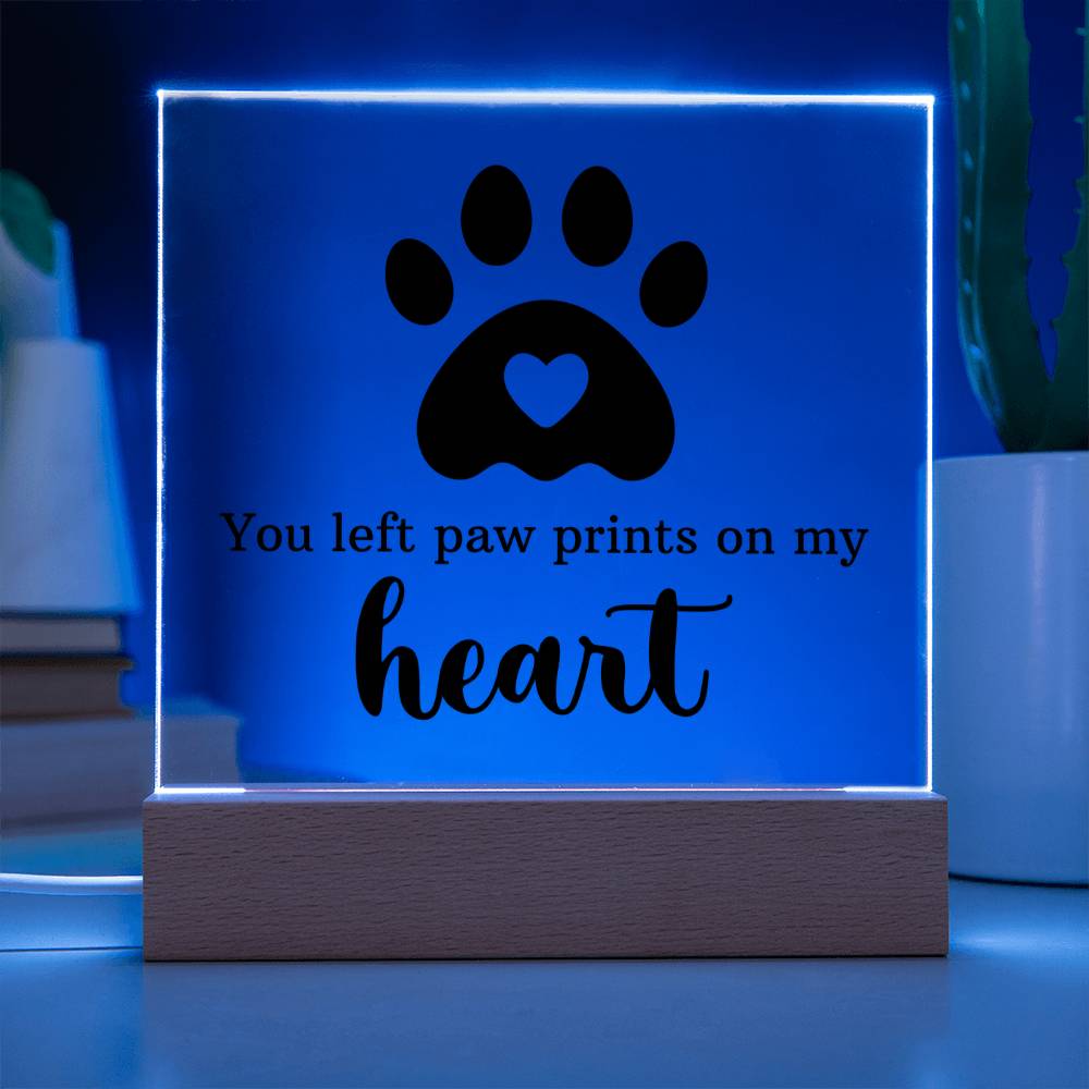 In Loving Memory — “You Left Pawprints in My Heart” Light-Up Acrylic Keepsake Plaque