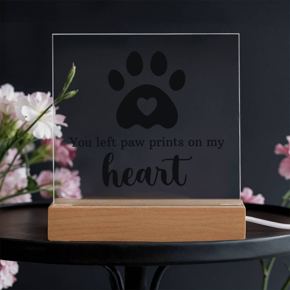 In Loving Memory — “You Left Pawprints in My Heart” Light-Up Acrylic Keepsake Plaque