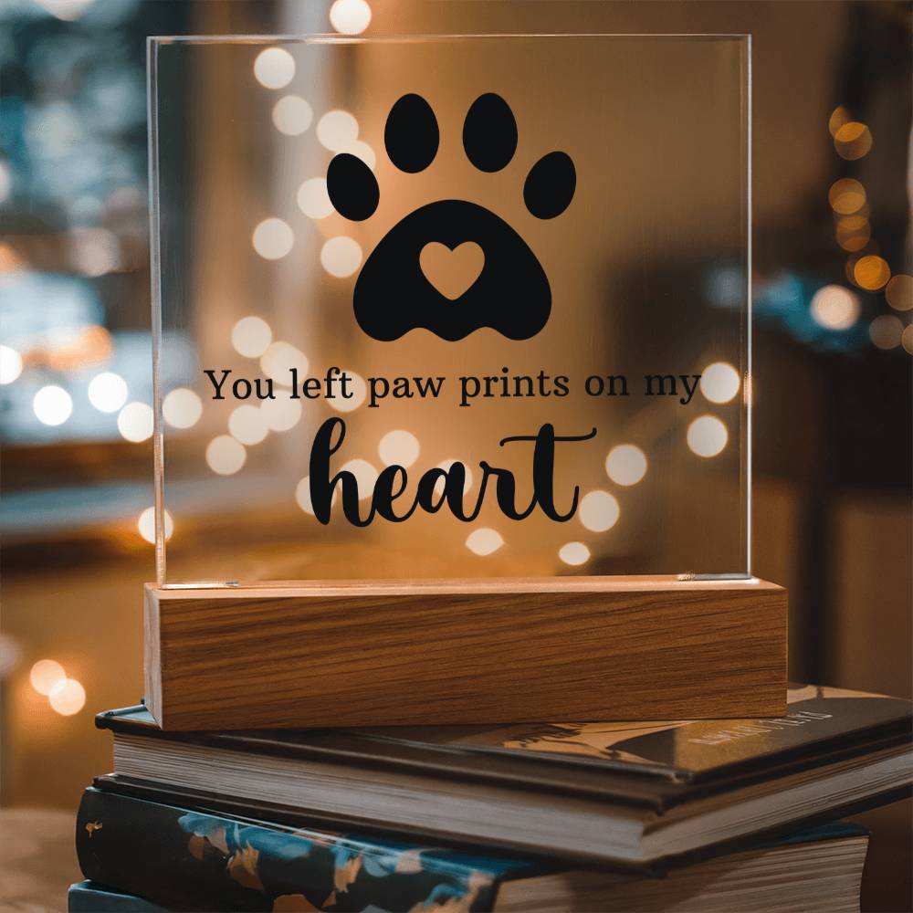 In Loving Memory — “You Left Pawprints in My Heart” Light-Up Acrylic Keepsake Plaque