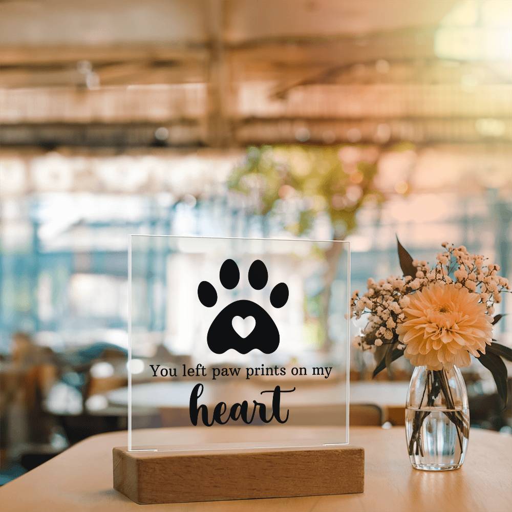 In Loving Memory — “You Left Pawprints in My Heart” Light-Up Acrylic Keepsake Plaque