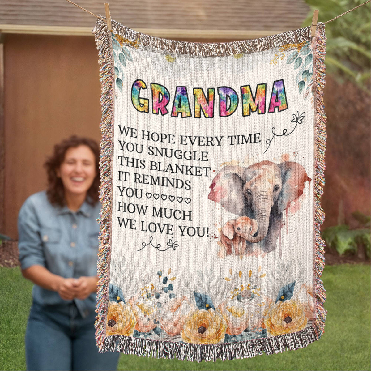 To My Grandma — Elephant Heirloom Woven Blanket